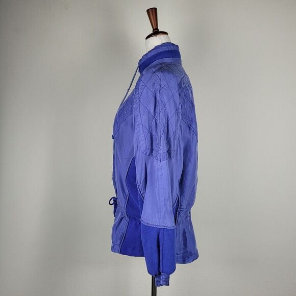 Blue VTG Jacket Womens Small Silk Quilted 80s 90s Cinch Knit Purple Periwinkle - Picture 4 of 8